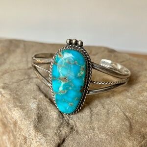 Native American Turquoise Sterling Silver Cuff Vintage Bracelet Daniel Benally
